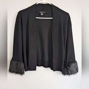 Thesis Medium Black Cardigan With Faux Fur Sleeves